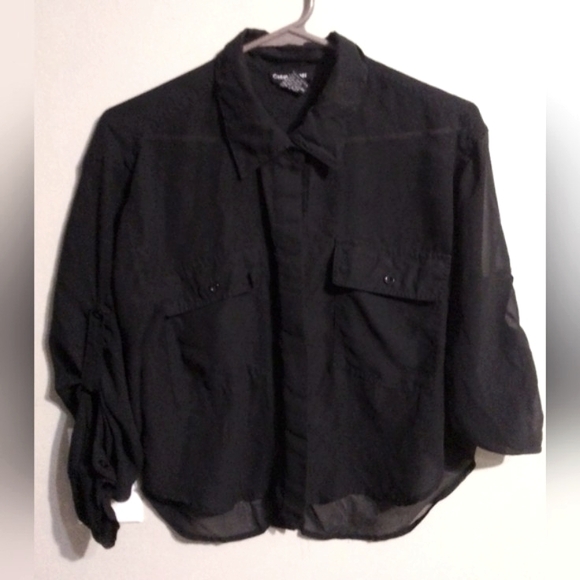Cotton Express Tops - Cotton Express Black Blouse Size Medium 3/4 Sleeves Botton Down Exc Cond